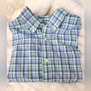 Cremieux Classic Large Blue and Green Plaid Short Sleeve Button Down Shirt EUC